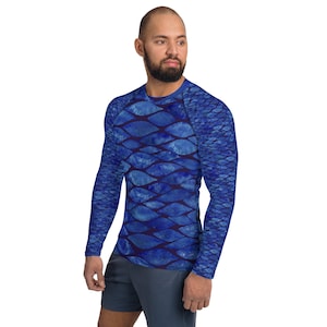 Men&#39;s Tile Blue Rash Guard: UPF 50+ Surf Swim Shirt