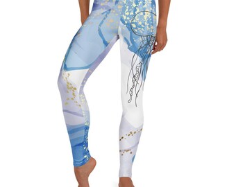Jellyfish Print Leggings: Low Waist Yoga, Scuba, Swim - UPF 50+