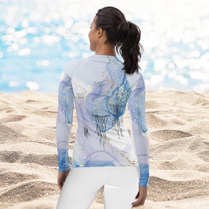 Prachtige kwallen Rash Guard met lange mouwen voor dames - zonbescherming UPF 50, duikshirt, zwemshirt dames, zwemshirt met lange mouw