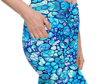 Pebbles Crossover Leggings with Pockets | High Waisted Scuba Activewear (UPF 50+)