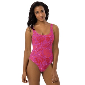 Pink Coral One-Piece Swimsuit: Eco-Friendly Scuba Swimwear, UV Protection