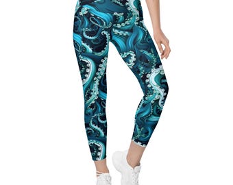 Crossover Leggings Ursula Ocean Pattern: Scuba, Swim, Yoga - Plus Size Available
