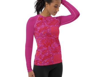 Coral Print Rash Guard: Women's UPF 50+ Long Sleeve Dive Shirt
