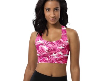 Pink Dolphin Longline Sports Bra: Recycled Polyester, UPF 50+ Sun Protection