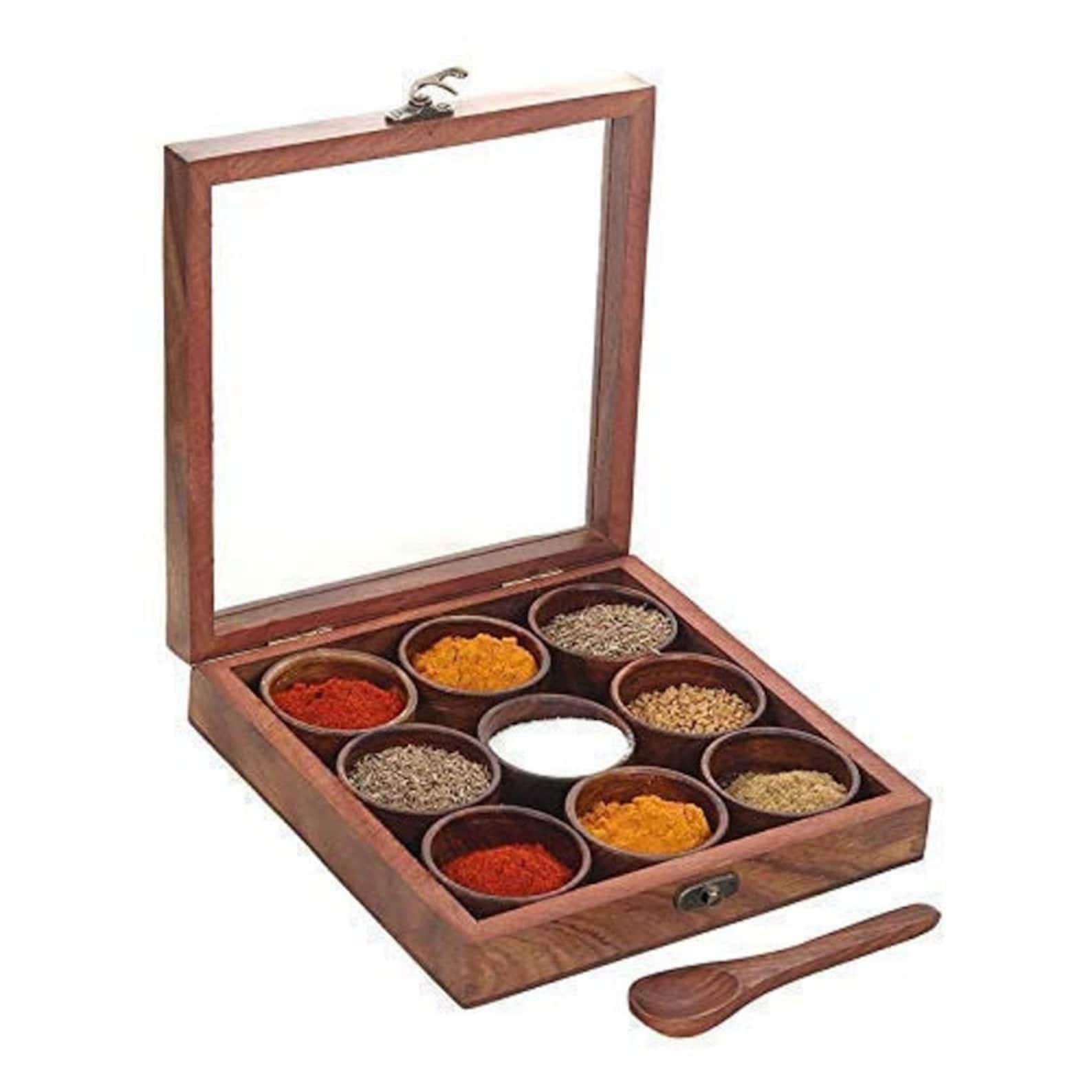 Wooden Masala Box Spice Rack Spice Jar Masala Dabba Etsy