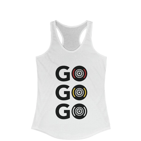 F1 Go Tyres Workout Women Tank Top | Formula One Racing Grand Prix Clothing | Motorsport Gym Fun Top | Physical Exercise Racerback Tank