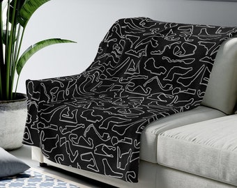 F1 Blanket | F1 Circuits Pattern Velveteen Blanket | Formula 1 Race Tracks | Formula One Circuits | F1 Home Gift | F1 Grand Prix