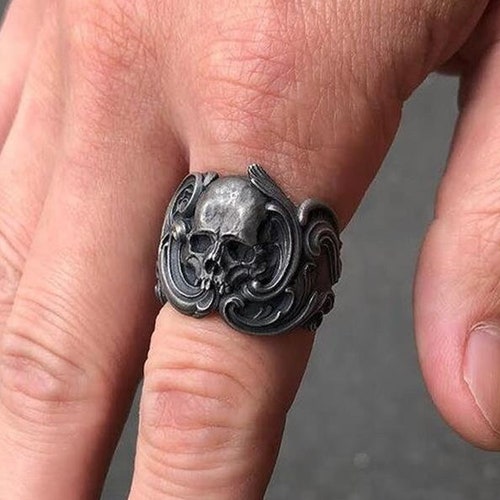 Men's Black Skull Ring Skull Biker Rings Mens Rocker Etsy