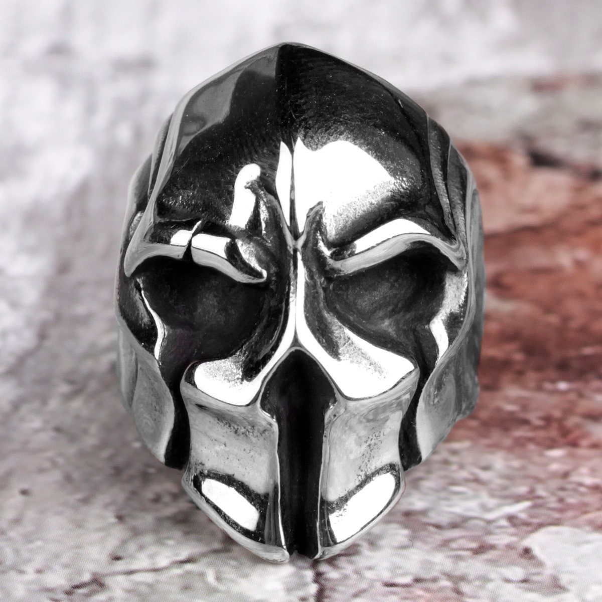 Herren Ring Spartan Maske - Edelstahl Wikinger Ring Im Gothic Design Schwarz/Silber