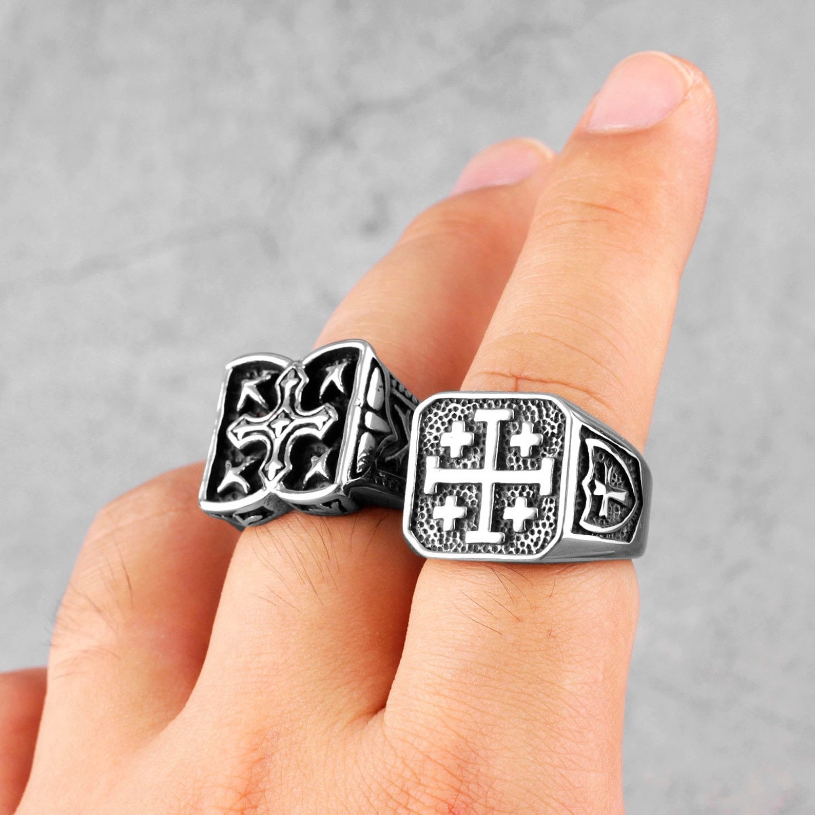 Jerusalem Cross Religion Stainless Steel Mens Rings Simple Etsy