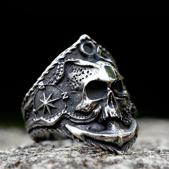 Biker Jewelry Shop-Stainless Steel Skull and Bones Unisex Ring 8 Size-8