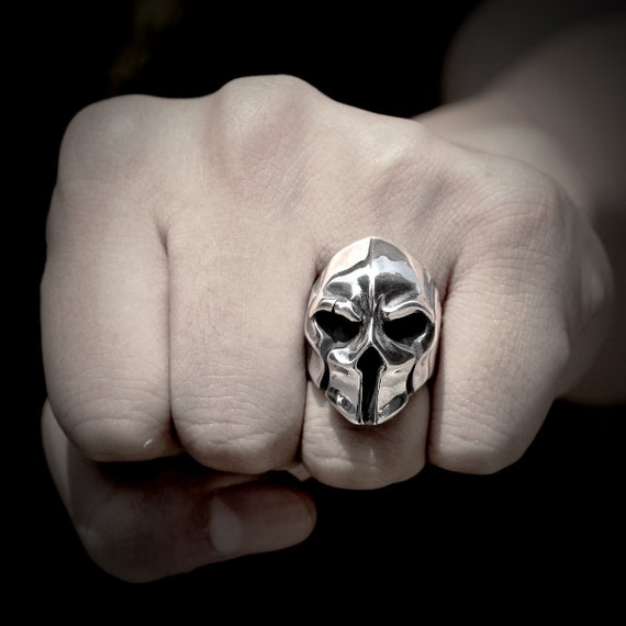Spartan Maske Herren Ring - Edelstahl Gothic Ring Mit Totenkopf Design