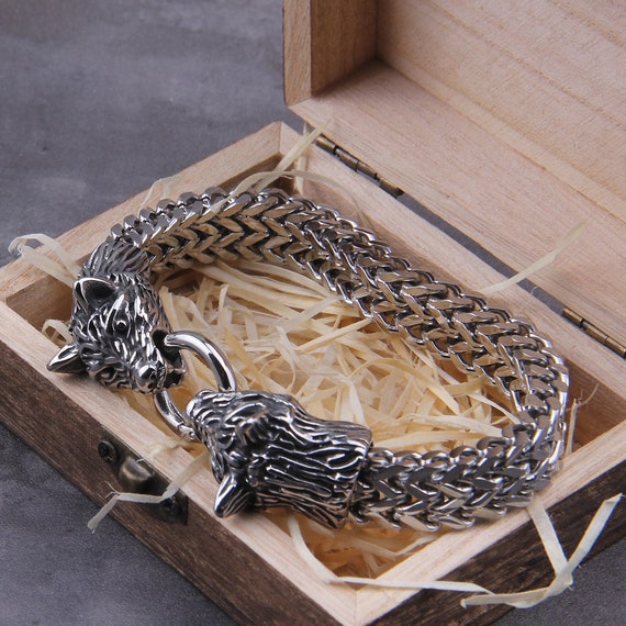 Viking Wolf Viking Wolf Bracelet Wolf Bracelet Punk Bracelets Biker Jewelry  Stainless Steel Mesh Chain - Etsy