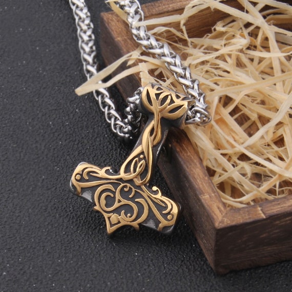 dropshipping Gold and Silver stainless steel thor's hammer mjolnir pendant  necklace viking scandinavian norse viking necklace Men gift | Wish