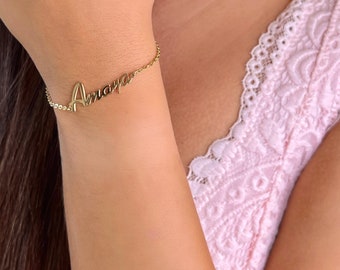 14k GOLD FILLED Namensarmband, Fußkettchen, Personalisiertes Geburtstagsgeschenk für Frauen, Brautjungfern, Namensschild, Namensarmband