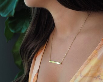 14k Gold Horizontal Bar Necklace, Beautiful Personalized Gift, Fashion Bar, Relationship Necklace, Initial Engraving, Your Text Engraved