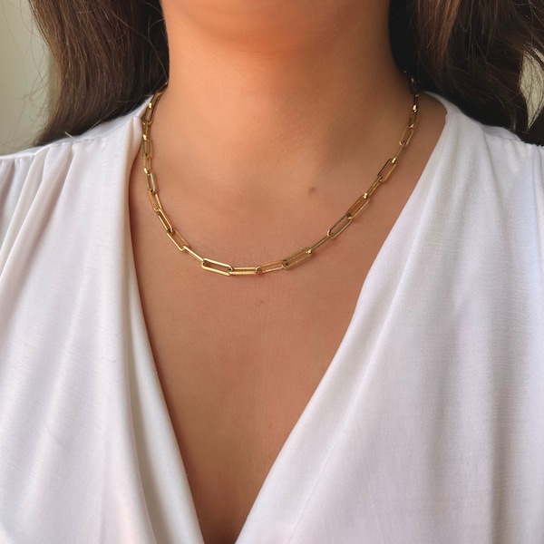 Gold Toggle Clasp Necklace, Paperclip Chain Chocker, Woman Gift, Simple Layering Necklace, Modern Jewelry, Chain Necklace, Beautiful Gift