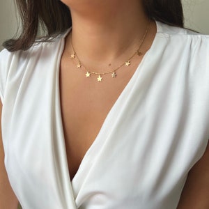 14k Gold Chain Choker Necklace Stars-Beautiful Woman Gift -Handmade Jewelry-Bridesmaid Necklace-Adjustable Necklace- Star Choker Necklace