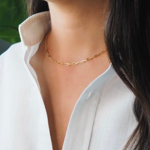 14k Gold Chain Choker Necklace Beautiful Woman Gift Handmade Jewelry Bridesmaid Necklace Statement Necklace Link Chain Choker image 1