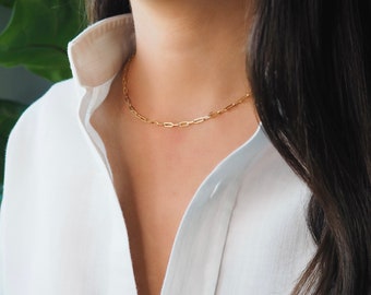 14k Gold Chain Choker Necklace - Beautiful Woman Gift - Handmade Jewelry - Bridesmaid Necklace - Statement Necklace- Link Chain Choker