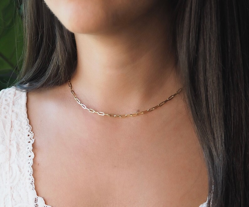 14k Gold Chain Choker Necklace Beautiful Woman Gift Handmade Jewelry Bridesmaid Necklace Statement Necklace Link Chain Choker image 2