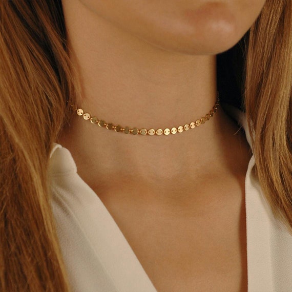 14k Gold Chain Choker Necklace Beautiful Woman Gift Handmade
