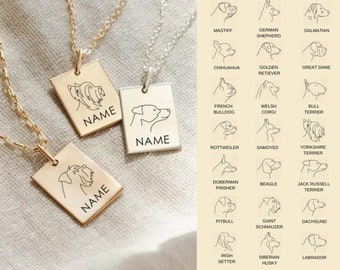 14K Gold Custom Dog Name Necklace, Engraved Your Dog Name, Personalized Breed Name, Memorial Necklace, Best Friend Memory,Dog Design Picture