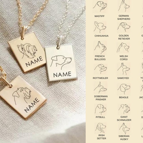 14K Gold Custom Dog Name Necklace Engraved Your Dog Name Etsy
