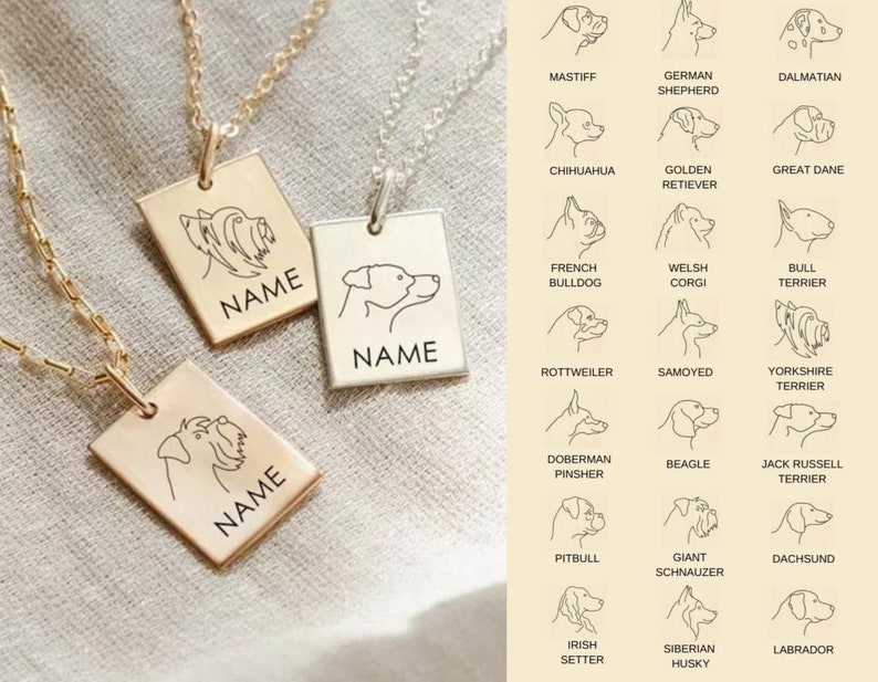 14K Gold Custom Dog Name Necklace Engraved Your Dog Name Etsy