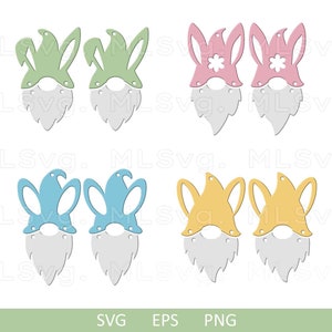 Bunny Ears Gnome Earring SVG Bundle, Easter Earrings SVG, Bunny Earring Cut File, Faux Leather Earrings, File For Cricut, Glowforge Svg