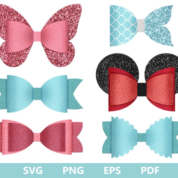 Bow Bundle SVG, Bow Collection SVG, Hair Bow Template, Bow Template, Leather Bow, Felt Bow SVG, Hair Bow Silhouette, Cricut Cut Files, pdf