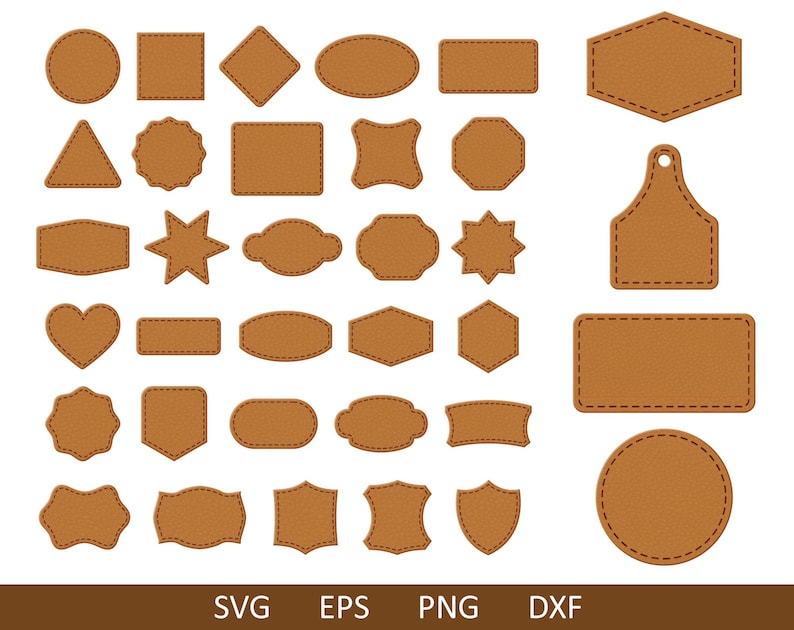 K&ouml;nnte beinhalten: Ein Set mit 30 braunen Lederetiketten in verschiedenen Formen mit gen&auml;hten Kanten. Die Formen umfassen Kreise, Quadrate, Rechtecke, Sterne, Herzen und mehr. Die Etiketten sind perfekt, um Ihren Bastelarbeiten einen rustikalen Touch zu verleihen.