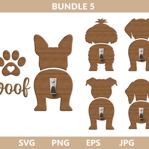 5 Hunde-Hintern-Leine-Halter SVG-Datei, Hundeform-Vektor-Design, digitale Schnittdatei, Hunde-Hintern-Haken-SVG-Datei, Cricut, Silhouette, Hundehintern, png, jpg