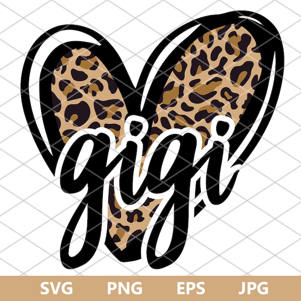 GiGi Leopard Heart svg, Heart Svg, Love svg, Cheetah svg, mimi svg, Cutting file, Leopard Pattern Svg File, svg, png, jpg, eps