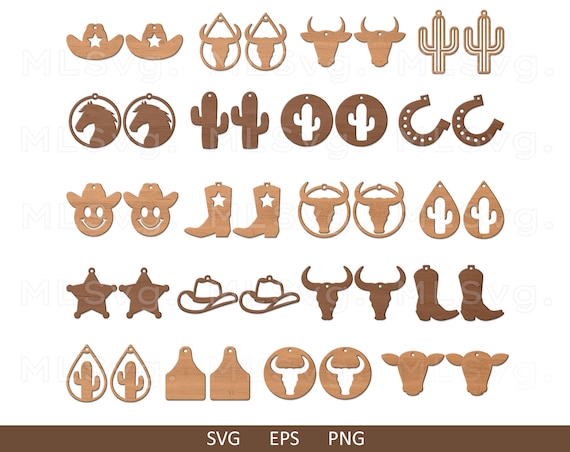 Western Earrings Bundle Svg, Glowforge Earrings Svg, Cowgirl Earrings, Western Ornaments Svg, Cow Head Svg, Cowboy Boot Svg, Cricut Earrings