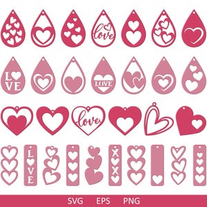 Valentine Earrings SVG, Hearts SVG, Earrings Heart, Faux Leather Earrings SVG, Glowforge Svg, Cricut Leather Earrings, Earring Cut file