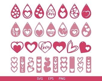 Valentine Earrings SVG, Hearts SVG, Earrings Heart, Faux Leather Earrings SVG, Glowforge Svg, Cricut Leather Earrings, Earring Cut file