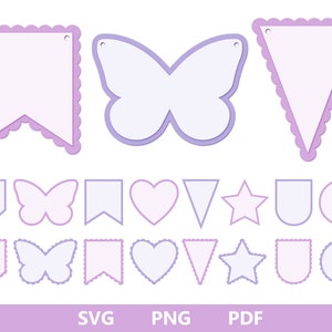 Bunting SVG, Banner bunting birthday party, scalloped banner svg, bunting flag SB, bunting banner svg template, banner template, png, pdf