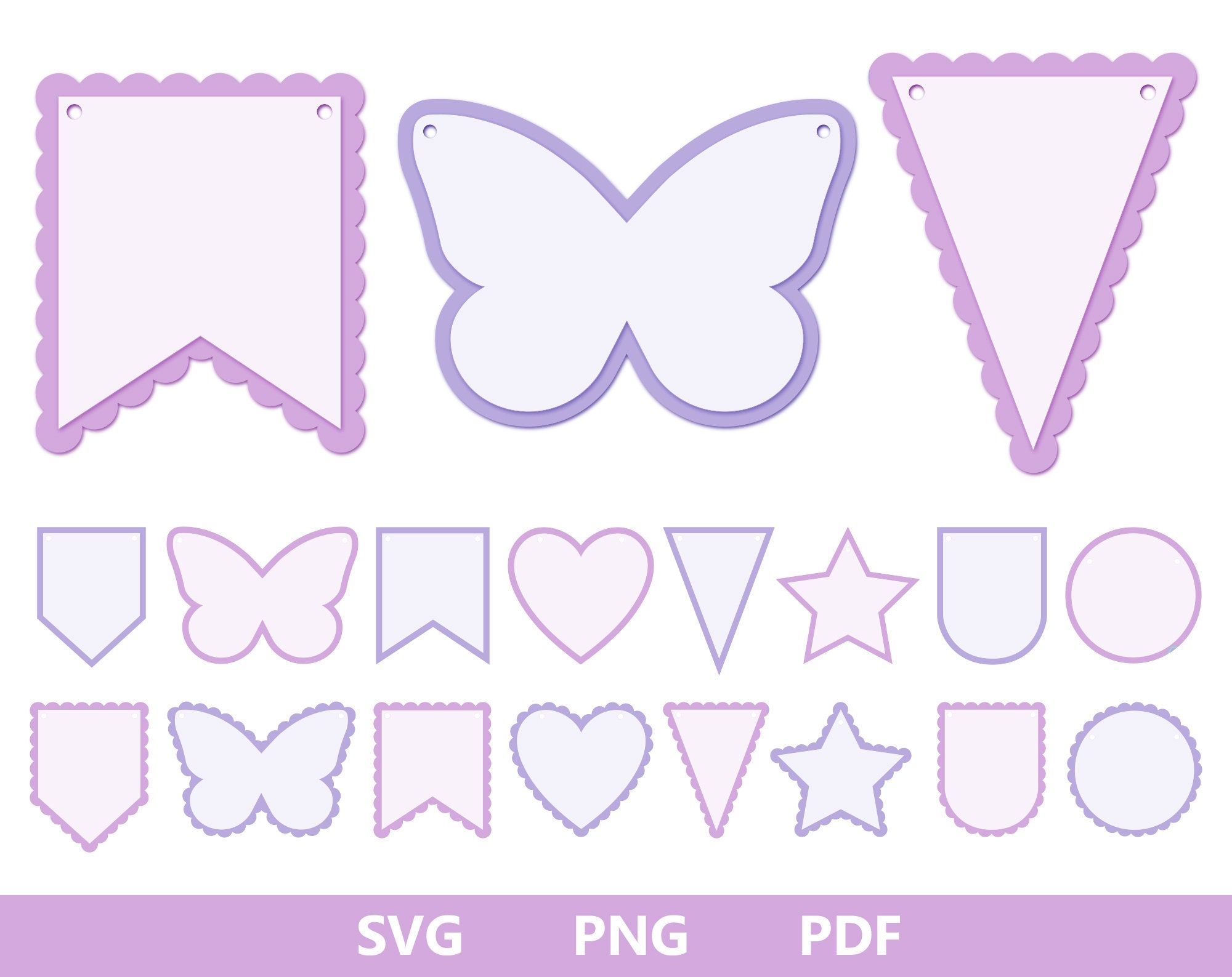 Bunting SVG, Banner bunting birthday party, scalloped banner svg, bunting flag SB, bunting banner svg template, banner template, png, pdf