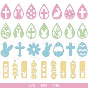 Pendientes de Pascua SVG, Conejito SVG, Pendientes Plantillas Svg, Pendientes de cuero sintético SVG, Glowforge Svg, Pendientes de cuero Cricut, Huevo de Pascua Svg