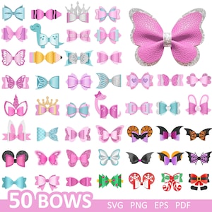 50 Bow Bundle SVG, Hair Bow Collection SVG, Bow Template Svg, Halloween Bow Svg, Felt Bow SVG, Hair Bow Silhouette, Files for Cricut Cut