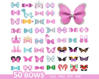 50 Bow Bundle SVG, Hair Bow Collection SVG, Bow Template Svg, Halloween Bow Svg, Felt Bow SVG, Hair Bow Silhouette, Files for Cricut Cut