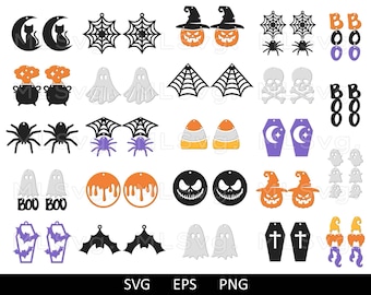 Halloween Earrings SVG, Halloween Signs Svg, Halloween Jewelry Svg, Faux Leather Earrings SVG, Glowforge Svg, Cricut Leather Earrings