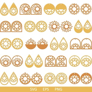 Orecchini Girasole Svg, Boho Svg, Modelli Orecchini Svg, Orecchini Similpelle, Glowforge Svg, Orecchini in Pelle Cricut, Orecchini Boho Svg