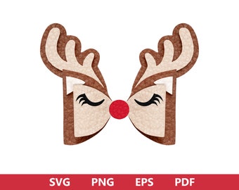 Reindeer Bow Template SVG, Christmas Bow SVG, Deer Bow Template, Rudolph Hair Bow SVG, Classic Bow, Christmas Designs for Cricut, eps, png
