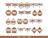 Dragonfly Earrings SVG Bundle, Dragoonfly SVG, Earrings Templates, Wood Dragonfly Earrings SVG, Glowforge Svg, Cricut Leather Earring