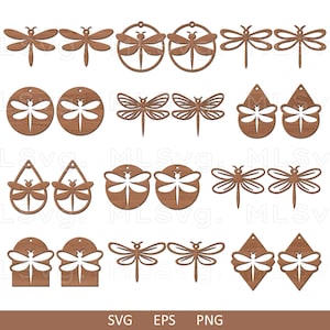 Boucles d’oreilles libellule SVG Bundle, Dragoonfly SVG, Modèles de boucles d’oreilles, Boucles d’oreilles libellule en bois SVG, Glowforge Svg, Boucle d’oreille en cuir Cricut