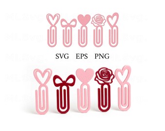 Valentine Bookmark Svg Bundle, Heart Paperclip Designs, Book Lover Laser Files, Scrap Buster SVG, Valentines Day File, Büroklammer Svg