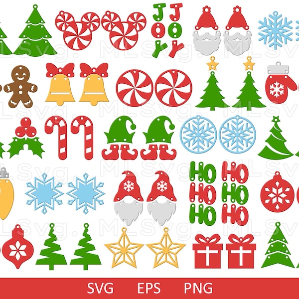 Pendientes de Navidad Bundle SVG, Pendientes Bundle SVG, Archivo de corte de pendientes, Pendientes de piel sintética, Archivo para Cricut, Glowforge Svg, Navidad Svg