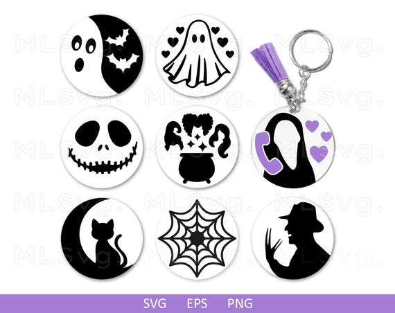 Halloween Keychain Svg Bundle, Halloween SVG, Key Ring Pattern SVG, Scary Movie Svg, Ghost Svg, Halloween Vector, Horror Keychain Svg